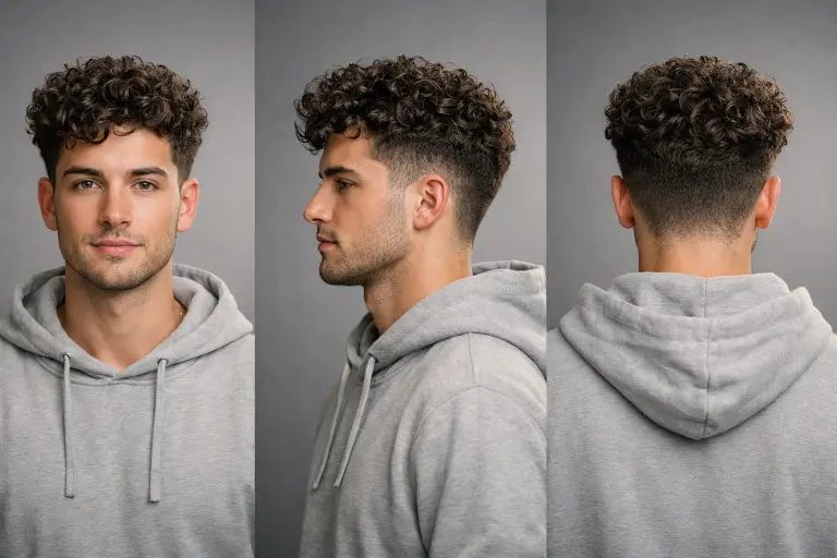 various blowout taper haircut styles for men showing different taper fades, hair lengths, and textures including curly, wavy, and straight hair with voluminous tops and clean sides