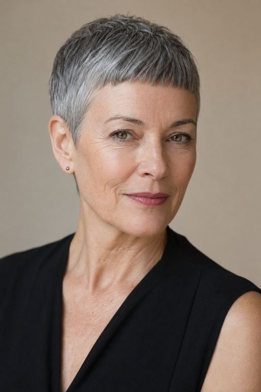 Hairstyles for women over 60 with bangs featuring layered bobs, pixie cuts, and soft fringes that flatter mature faces and fine hair