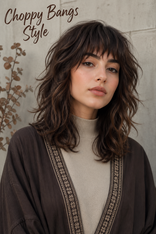 Bangs hairstyles for round faces featuring side-swept and curtain fringe that slim and frame soft facial features