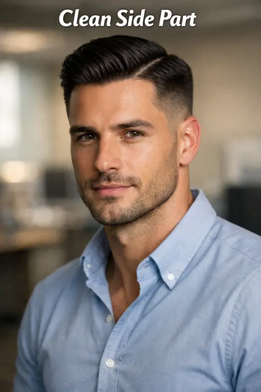 bald taper fade with side part and neatly combed structured top for a classic look