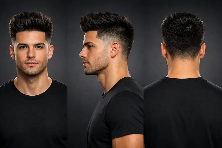 various blowout taper haircut styles for men showing different taper fades, hair lengths, and textures including curly, wavy, and straight hair with voluminous tops and clean sides
