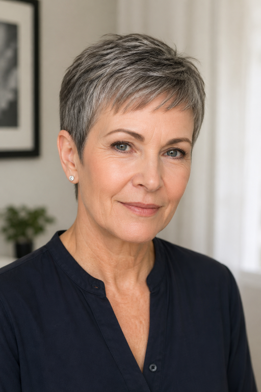 Hairstyles for women over 40 with thin fine hair showing volume-boosting cuts like layered bobs, pixies, and textured styles for fuller-looking hair