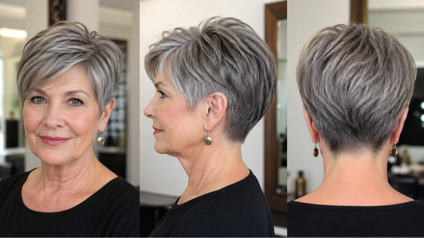 short hairstyles for women over 50 with layered bobs, pixie cuts, and volume styles