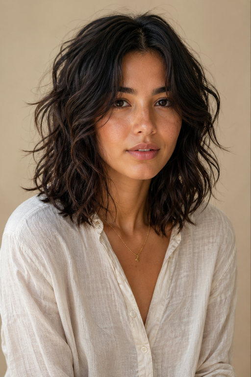 Medium shag hairstyle ideas with layered texture and face-framing volume for different hair types