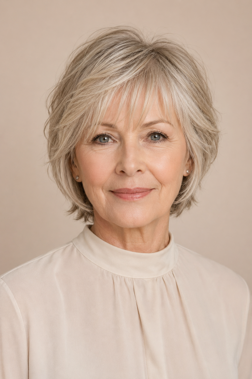 Hairstyles for women over 60 with thin fine hair showing layered bobs, pixie cuts, and volume-boosting styles for a fuller, youthful look