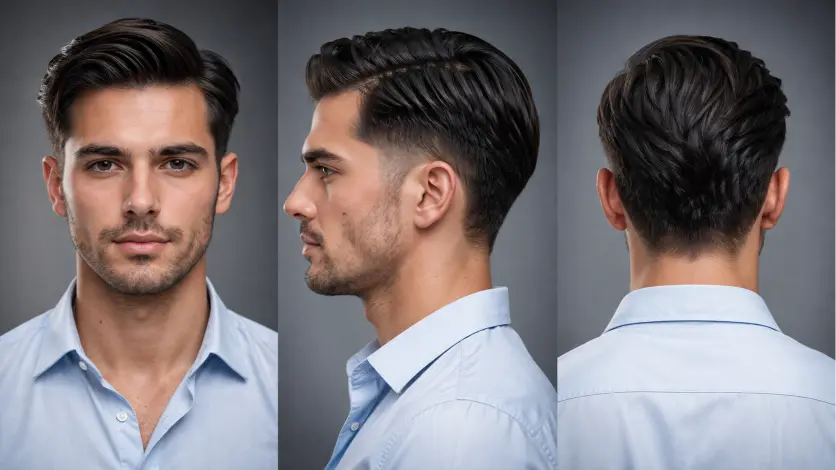 Mid burst taper fade haircut for men with structured side part and neatly styled top