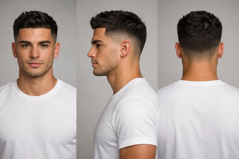 temple fade haircut for men with sharp line-up and defined hairline combined with short clean top