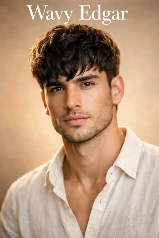 different Edgar haircuts for men showing fade variations, textured tops, and blunt fringe styles on various hair types