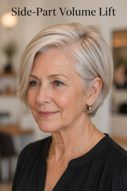 Elegant short and layered hairstyles for women over 80 showcasing soft volume, natural gray hair, and easy-to-maintain flattering cuts