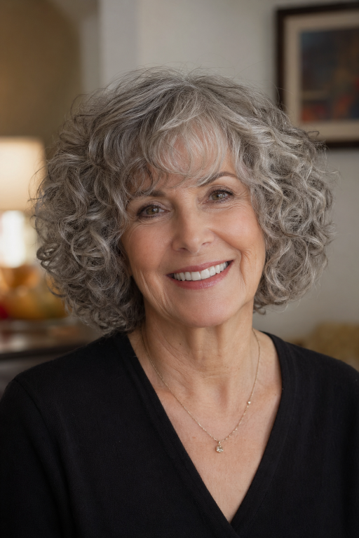 Hairstyles for women over 60 with bangs featuring layered bobs, pixie cuts, and soft fringes that flatter mature faces and fine hair
