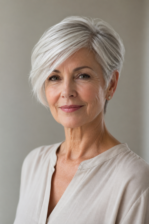 Short haircuts for women over 70 featuring layered pixie, soft bob, and easy low-maintenance styles for thinning hair