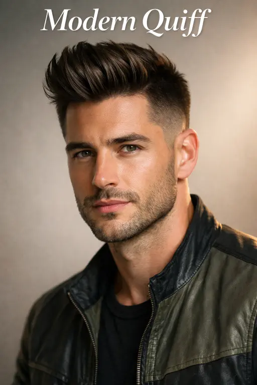 bald taper fade with quiff styled front and lifted volume with clean sides