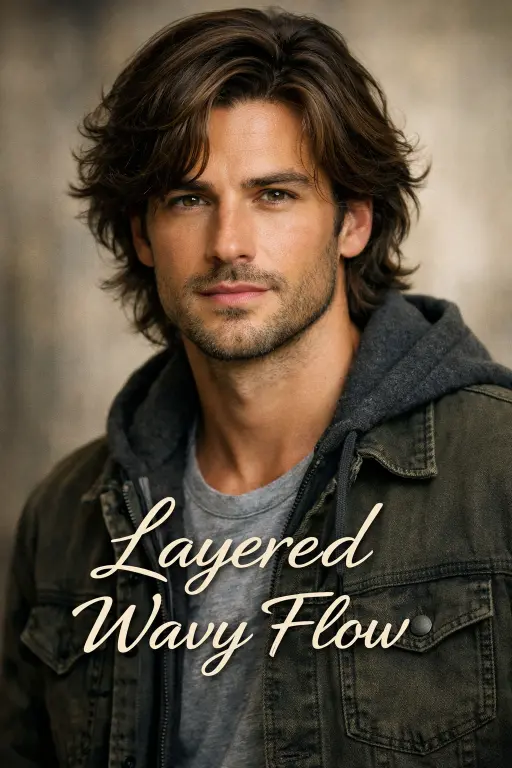ALT 8: Layered low taper fade wavy hairstyle for men with loose long waves and natural movement
