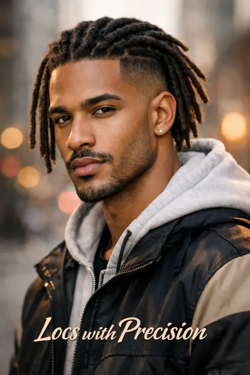 temple fade haircut for men with medium-length dreadlocks on top and clean faded temples for contrast