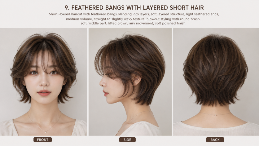 25 bangs hairstyles for short hair showcasing different fringe styles on pixie cuts and bobs for various face shapes and hair textures