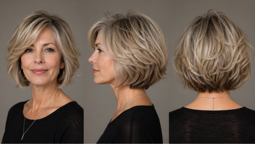short hairstyles for women over 50 with layered bobs, pixie cuts, and volume styles