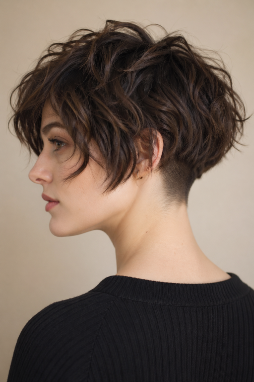 Short shaggy bob haircut with textured layers and effortless volume for modern women