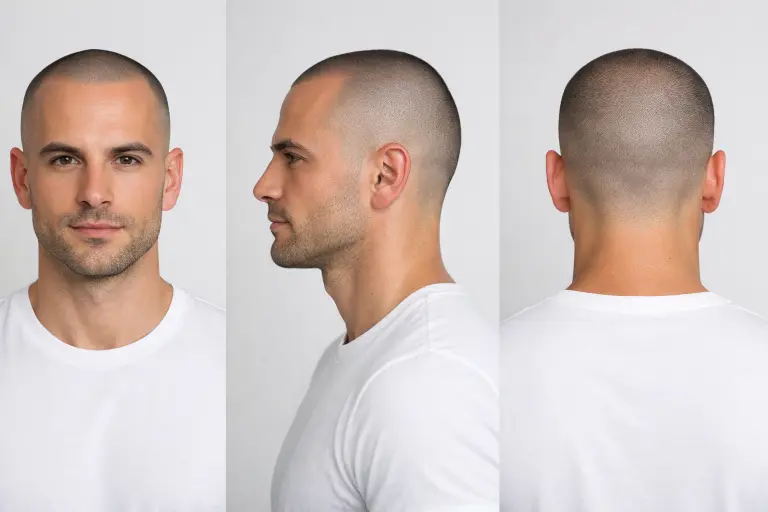 bald taper fade with buzz cut featuring very short even length and sharp edges