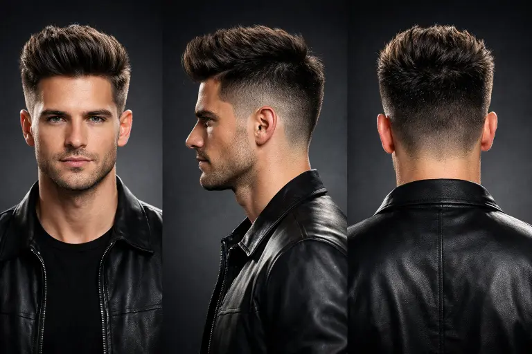 various blowout taper haircut styles for men showing different taper fades, hair lengths, and textures including curly, wavy, and straight hair with voluminous tops and clean sides