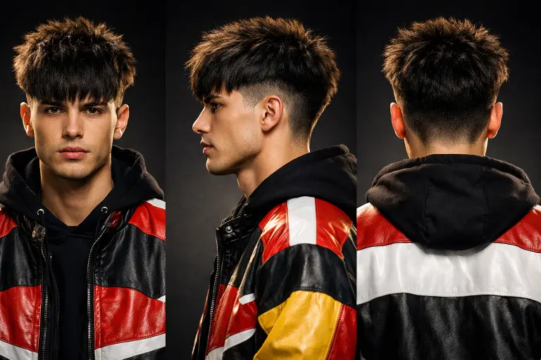 disconnected fluffy Edgar cut ideas with sharp undercut sides and thick fluffy top creating bold contrast
