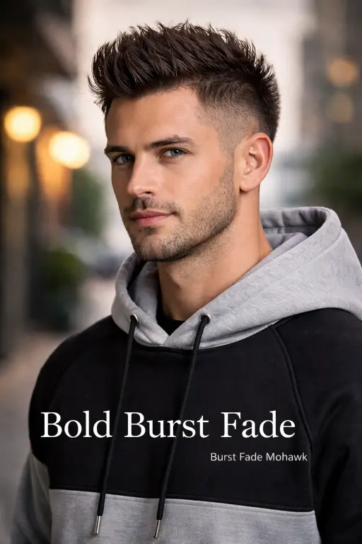 collection of short mohawk haircuts for men showing different fades, textures, and modern styling variations