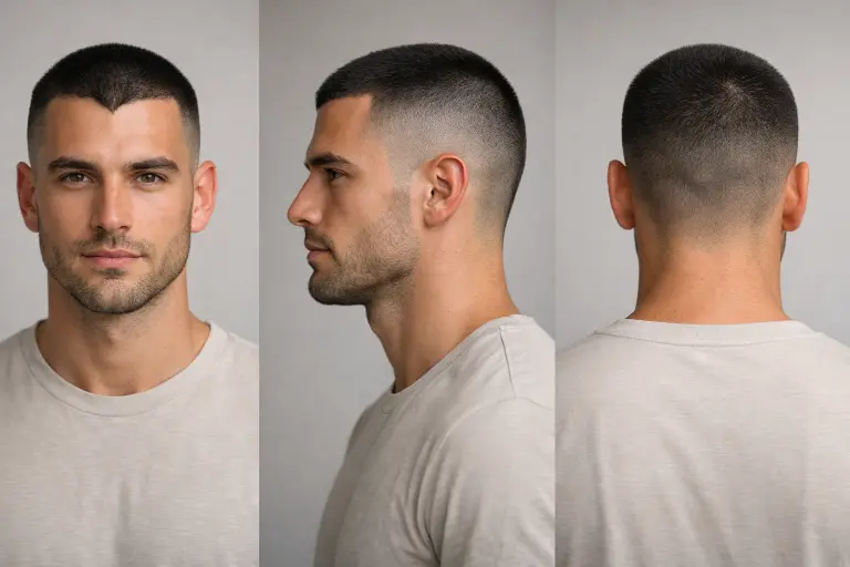 clean buzz cut fade styles for men showing low, mid, and high fades with short textured top on different hair types