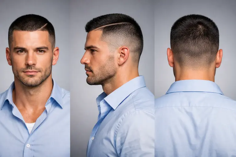 clean buzz cut fade styles for men showing low, mid, and high fades with short textured top on different hair types