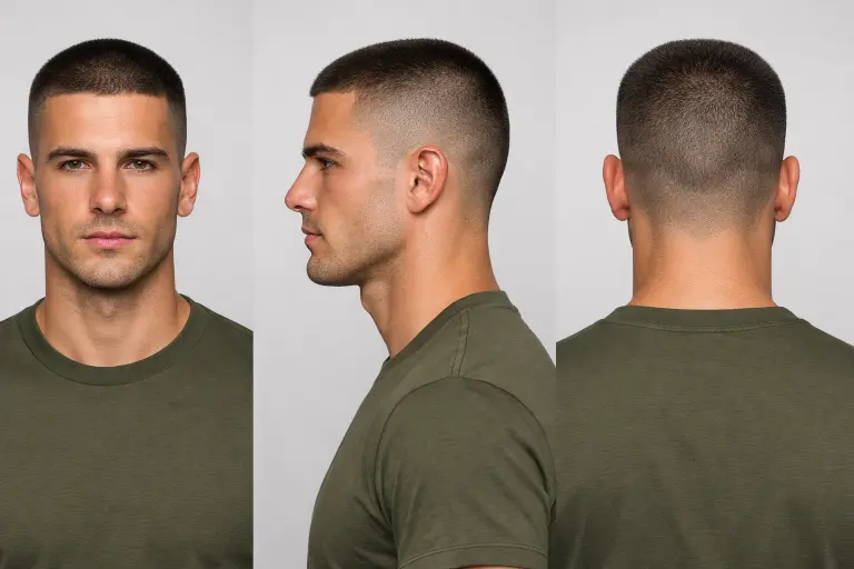 clean buzz cut fade styles for men showing low, mid, and high fades with short textured top on different hair types