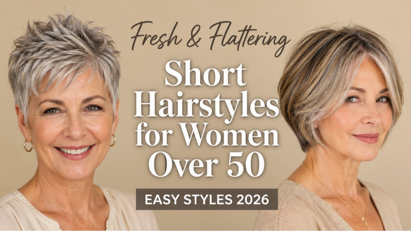 short hairstyles for women over 50 with layered bobs, pixie cuts, and volume styles
