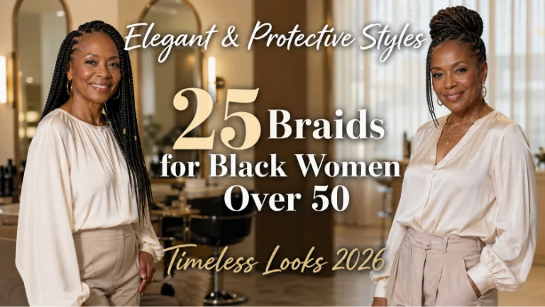 Elegant braided hairstyles for older Black women over 50 showcasing protective, low-maintenance, and graceful looks