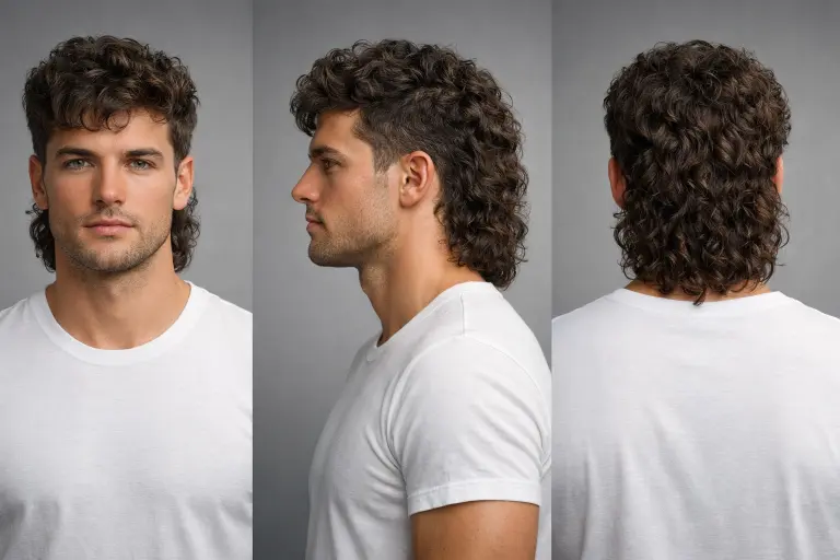 different curly mullet haircuts for men showing fade, taper, and textured styles with natural curls and varied lengths