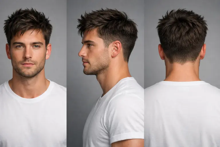 man with low taper fade messy top hairstyle featuring textured medium-length hair and clean tapered sides