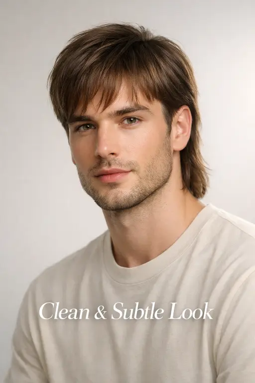 modern low taper mullet hairstyle with clean tapered sides and longer textured back on straight hair