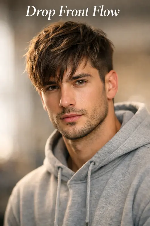 man with low taper fade messy top hairstyle featuring textured medium-length hair and clean tapered sides