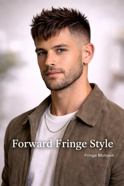 collection of short mohawk haircuts for men showing different fades, textures, and modern styling variations