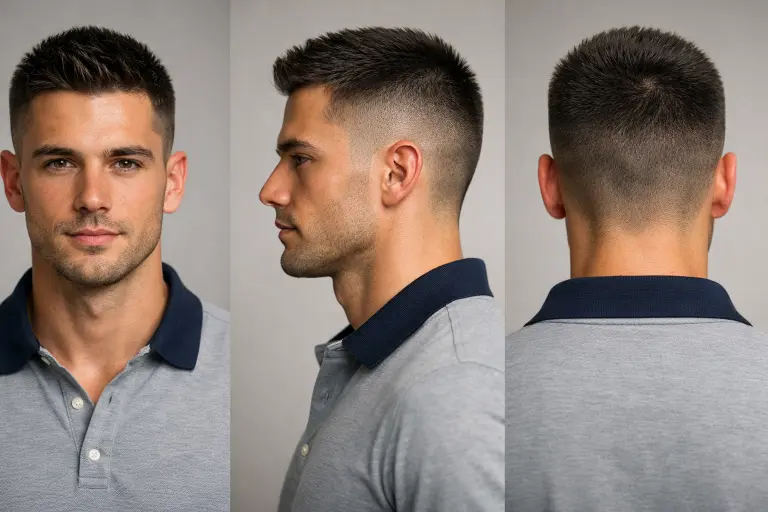 clean buzz cut fade styles for men showing low, mid, and high fades with short textured top on different hair types