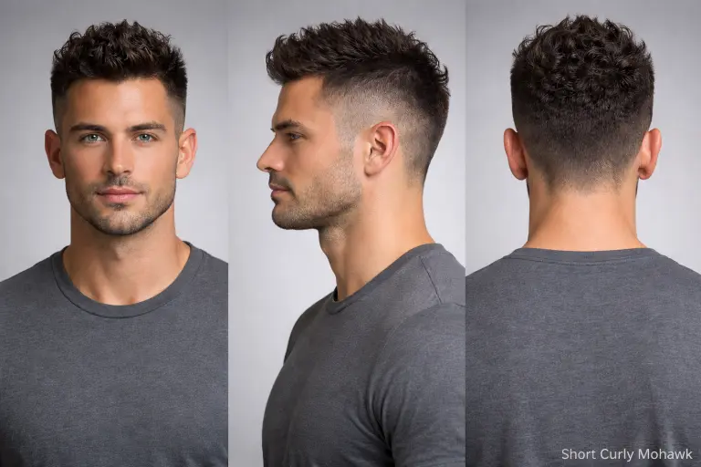 collection of short mohawk haircuts for men showing different fades, textures, and modern styling variations