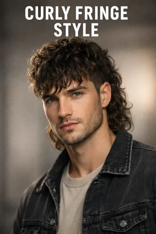 different curly mullet haircuts for men showing fade, taper, and textured styles with natural curls and varied lengths