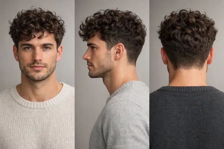 man with low taper fade messy top hairstyle featuring textured medium-length hair and clean tapered sides