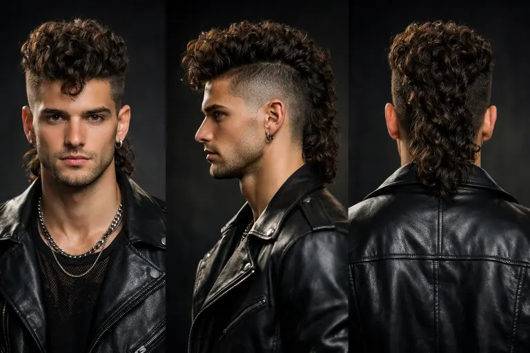 different curly mullet haircuts for men showing fade, taper, and textured styles with natural curls and varied lengths