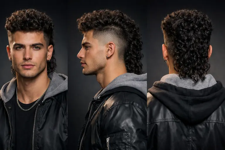 different curly mullet haircuts for men showing fade, taper, and textured styles with natural curls and varied lengths