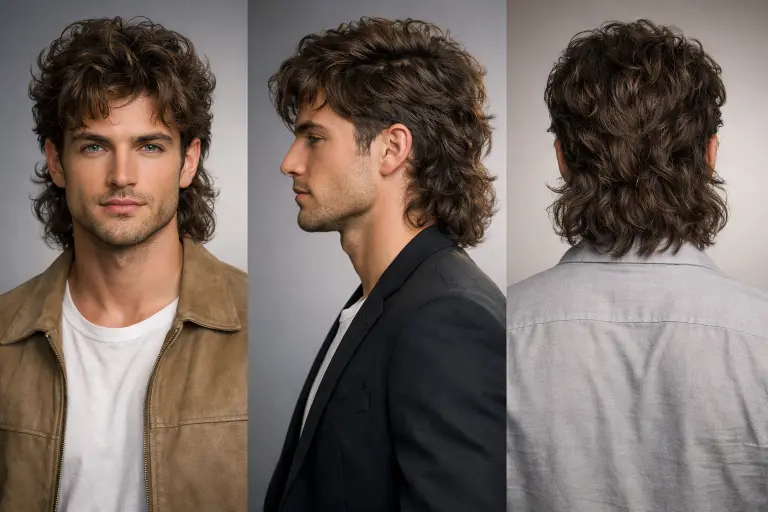 different curly mullet haircuts for men showing fade, taper, and textured styles with natural curls and varied lengths