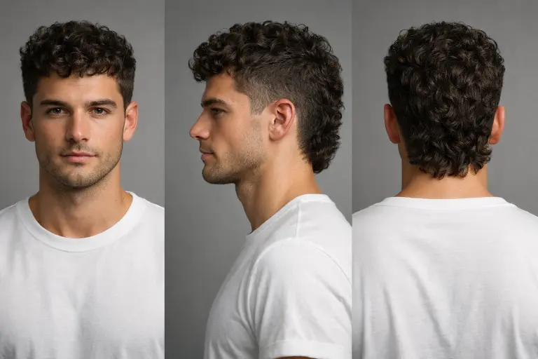 different curly mullet haircuts for men showing fade, taper, and textured styles with natural curls and varied lengths