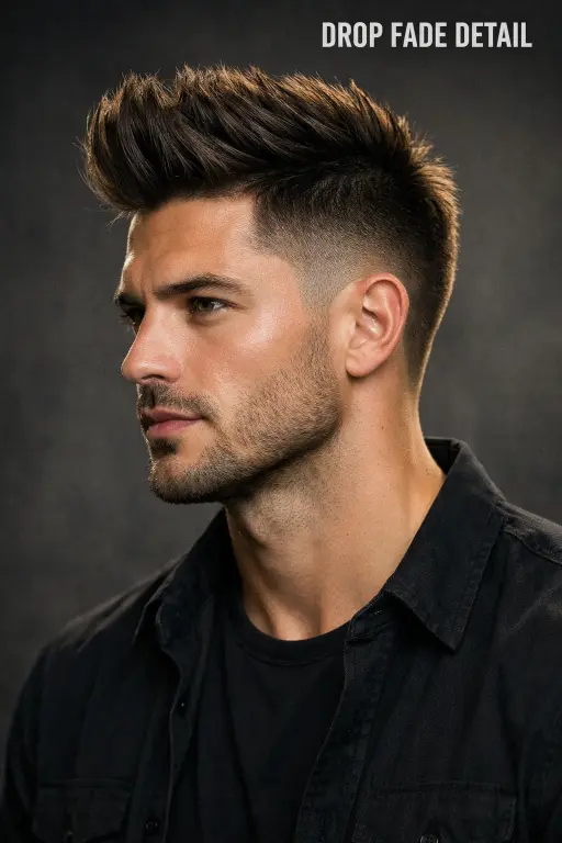 Collection of faux hawk haircuts for men showing different lengths, fades, and textures with volume styled through the center