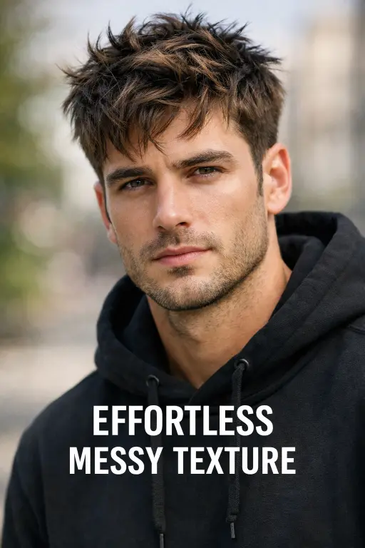 modern textured crop haircuts for men with faded sides and layered choppy top styled naturally