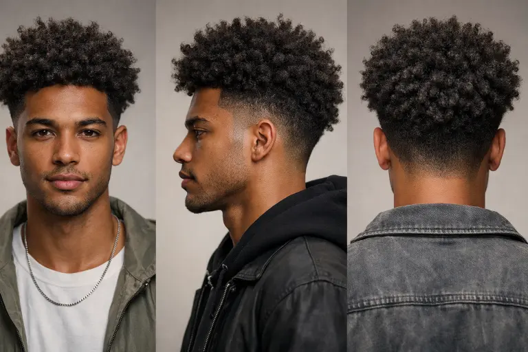 man with low taper fade messy top hairstyle featuring textured medium-length hair and clean tapered sides