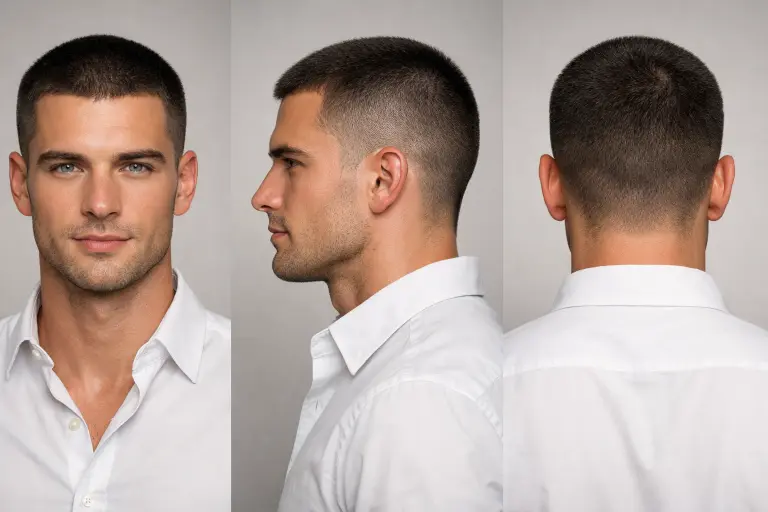 clean buzz cut fade styles for men showing low, mid, and high fades with short textured top on different hair types