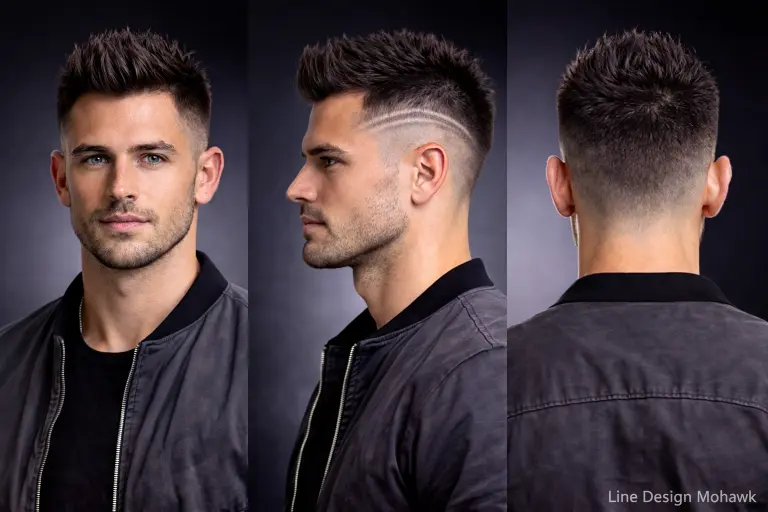 collection of short mohawk haircuts for men showing different fades, textures, and modern styling variations