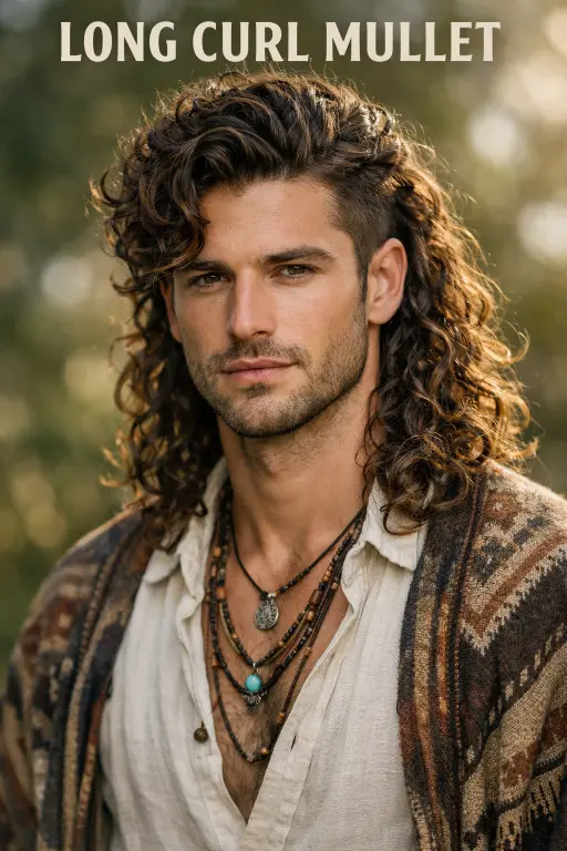 different curly mullet haircuts for men showing fade, taper, and textured styles with natural curls and varied lengths