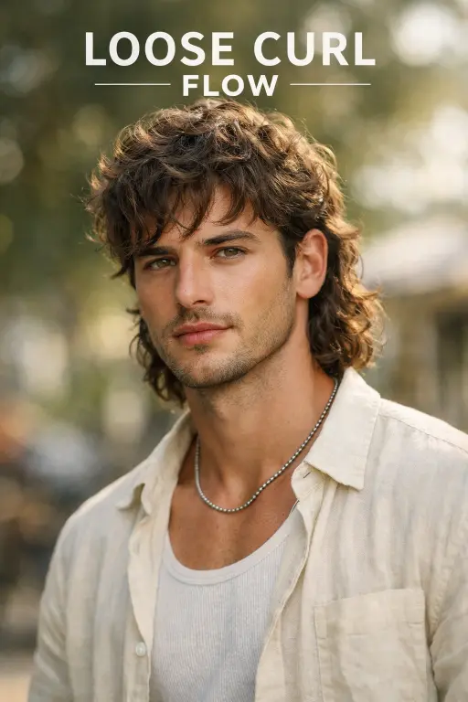 different curly mullet haircuts for men showing fade, taper, and textured styles with natural curls and varied lengths